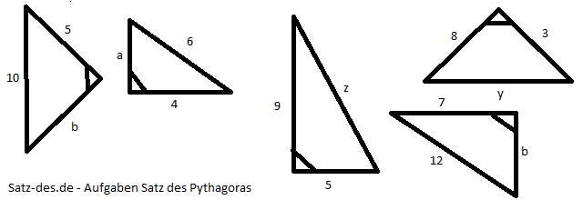 Rechenaufgaben Satz des Pythagoras